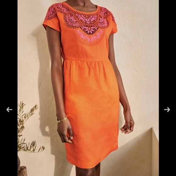 NWT BODEN sz. 6R Fleur Embroidered Linen Dress Knee Length Crochet Eyelet Lace - Picture 5 of 16